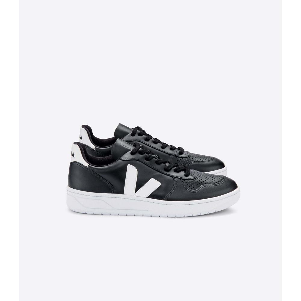 Men\'s Veja V-10 LEATHER SOLE Sneakers Black/White | SG 321RVD